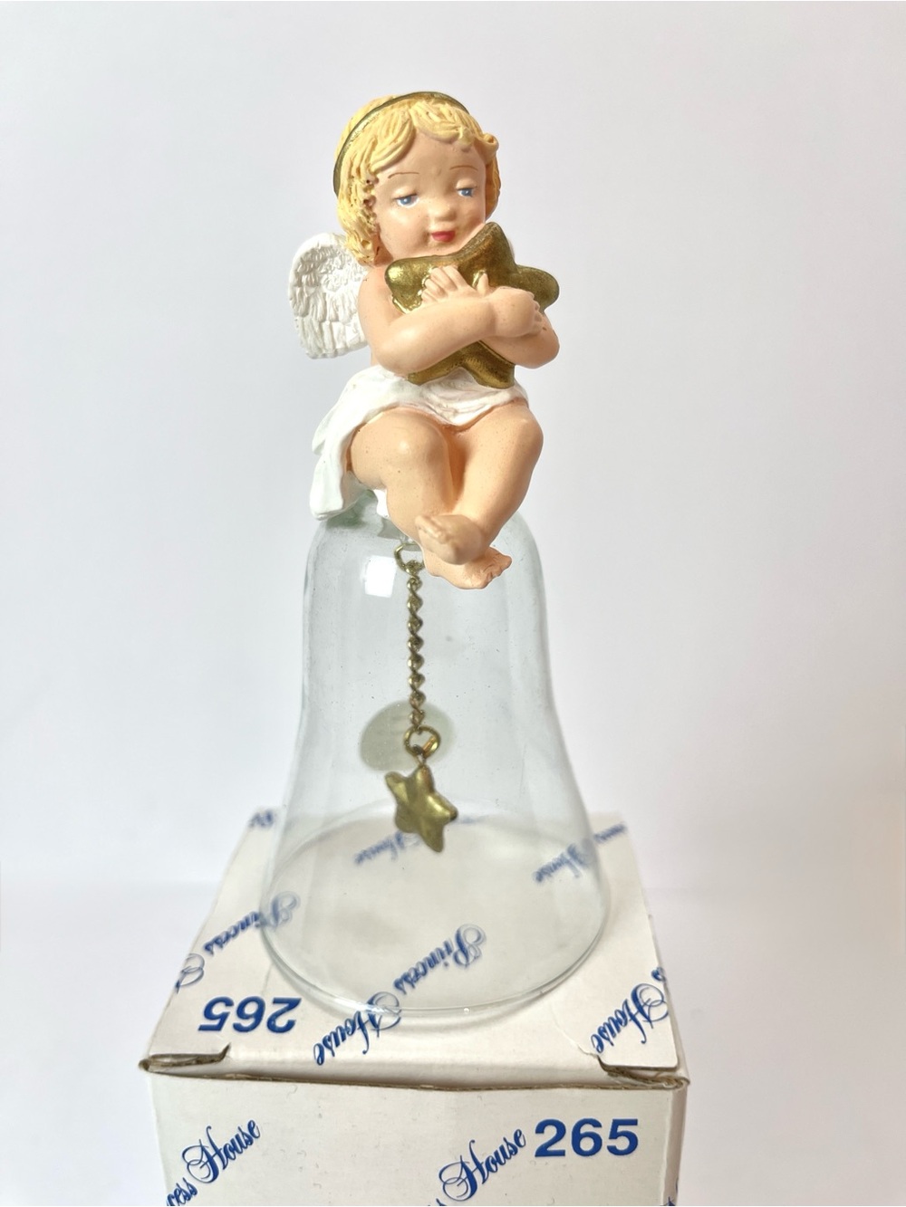 PRINCESS HOUSE CHERUB CRYSTAL BELL WITH GOLD STAR ACCENT